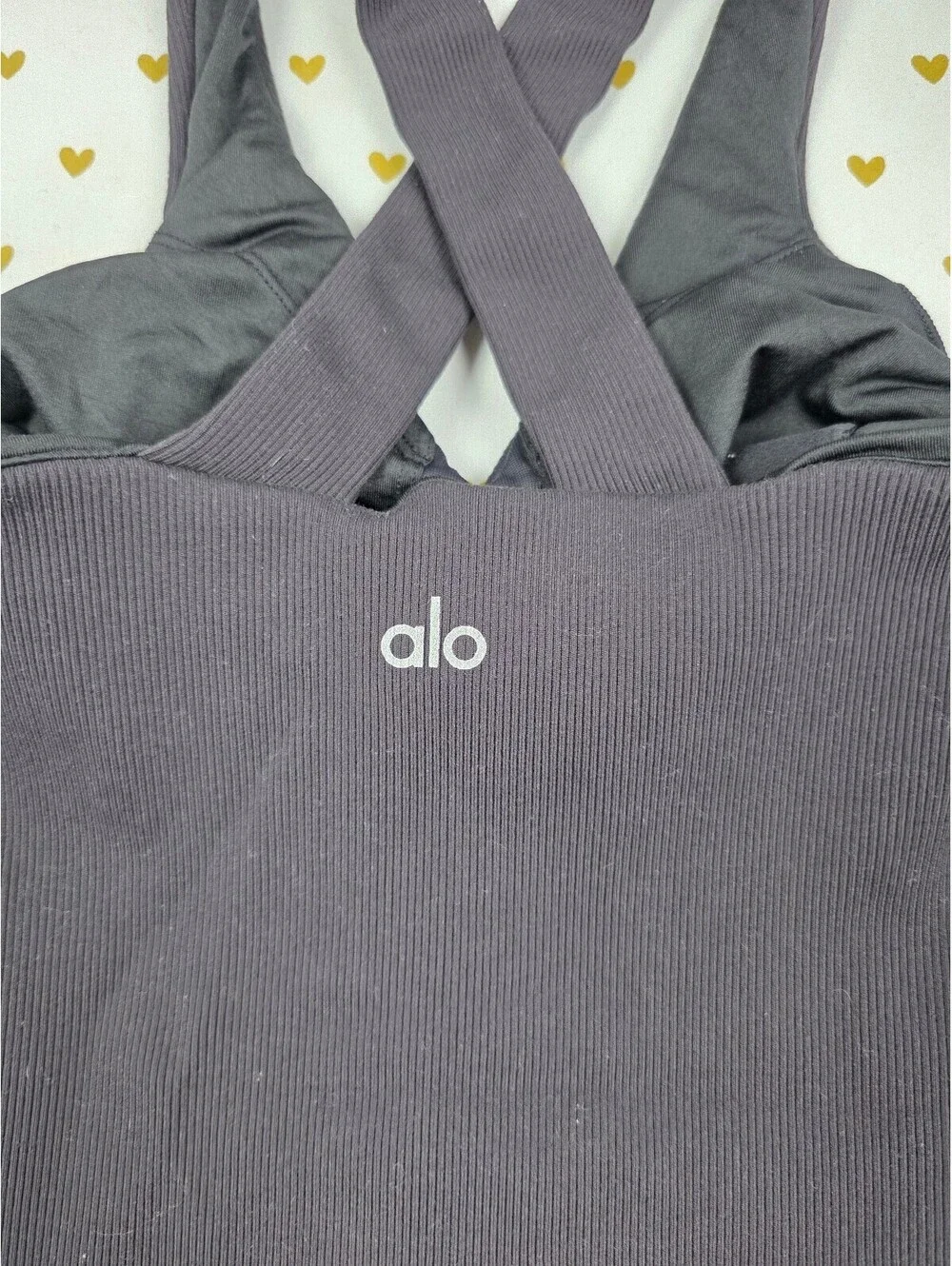 Alo Yoga Ribbed Cross Back Shelf Bra Tank Top Black Women's XS Athletic
